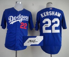 Wholesale Cheap Dodgers #22 Clayton Kershaw Blue Cool Base Autographed Stitched MLB Jersey