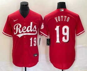 Wholesale Cheap Men\'s Cincinnati Reds #19 Joey Votto Number Red Cool Base Stitched Baseball Jersey