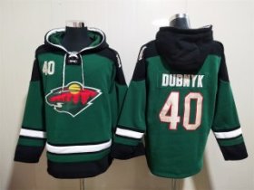 Wholesale Cheap Men\'s Minnesota Wild #40 Devan Dubnyk Green Ageless Must-Have Lace-Up Pullover Hoodie