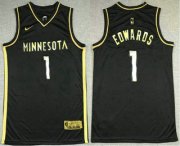 Wholesale Cheap Men's Minnesota Timberwolves #1 Anthony Edwards NEW 2020 Black Golden Edition Nike Swingman Jersey