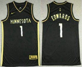 Wholesale Cheap Men\'s Minnesota Timberwolves #1 Anthony Edwards NEW 2020 Black Golden Edition Nike Swingman Jersey