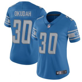 Wholesale Cheap Nike Lions #30 Jeff Okudah Blue Team Color Women\'s Stitched NFL Vapor Untouchable Limited Jersey