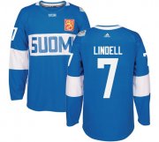 Wholesale Cheap Team Finland #7 Esa Lindell Blue 2016 World Cup Stitched NHL Jersey