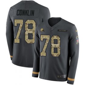 Wholesale Cheap Nike Browns #78 Jack Conklin Anthracite Salute to Service Men\'s Stitched NFL Limited Therma Long Sleeve Jersey