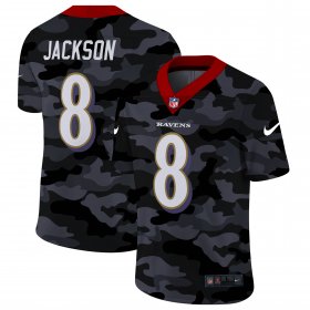 Cheap Baltimore Ravens #8 Lamar Jackson Men\'s Nike 2020 Black CAMO Vapor Untouchable Limited Stitched NFL Jersey
