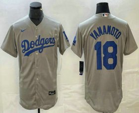 Cheap Men\'s Los Angeles Dodgers #18 Yoshinobu Yamamoto Grey Stitched Flex Base Nike Jersey