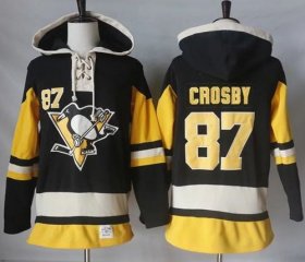 Wholesale Cheap Penguins #87 Sidney Crosby Black Alternate Sawyer Hooded Sweatshirt Stitched NHL Jersey
