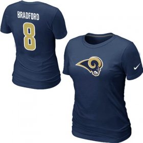 Wholesale Cheap Women\'s Nike Los Angeles Rams #8 Sam Bradford Name & Number T-Shirt Blue
