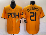 Wholesale Cheap Men's Pittsburgh Pirates #21 Roberto Clemente Gold 2023 City Connect Stitched Jersey 1