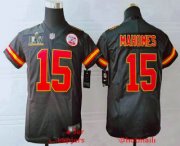Wholesale Cheap Youth Kansas City Chiefs #15 Patrick Mahomes Black 2021 Super Bowl LV Vapor Untouchable Stitched Nike Limited NFL Jersey