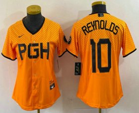 Wholesale Cheap Women\'s Pittsburgh Pirates #10 Bryan Reynolds Yellowd 2023 City Connect Stitched Jersey