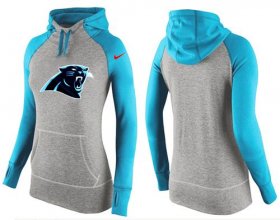 Wholesale Cheap Women\'s Nike Carolina Panthers Performance Hoodie Grey & Light Blue_2