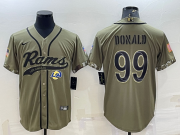 Wholesale Cheap Men's Los Angeles Rams #99 Aaron Donald Olive 2022 Salute to Service Cool Base Stitched Baseball Jersey