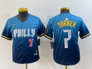 Cheap Youth Philadelphia Phillies #7 Trea Turner Number Blue 2024 City Connect Limited Stitched Jersey