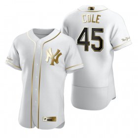 Wholesale Cheap New York Yankees #45 Gerrit Cole White Nike Men\'s Authentic Golden Edition MLB Jersey