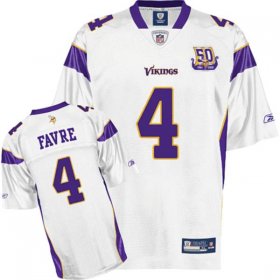 Wholesale Cheap Vikings #4 Brett Favre White Team 50TH Patch Stitched NFL Jersey
