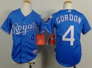 Wholesale Cheap Royals #4 Alex Gordon Light Blue Cool Base Alternate 1 Stitched Youth MLB Jersey