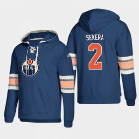 Wholesale Cheap Edmonton Oilers #2 Andrej Sekera Royal adidas Lace-Up Pullover Hoodie
