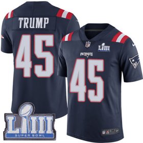 Wholesale Cheap Nike Patriots #45 Donald Trump Navy Blue Super Bowl LIII Bound Youth Stitched NFL Limited Rush Jersey