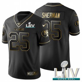 Wholesale Cheap San Francisco 49ers #25 Richard Sherman Men\'s Nike Black Golden Super Bowl LIV 2020 Limited NFL 100 Jersey