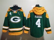 Wholesale Men's Green Bay Packers #4 Brett Favre Green Lace-Up Pullover Hoodie