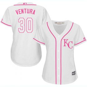Wholesale Cheap Royals #30 Yordano Ventura White/Pink Fashion Women\'s Stitched MLB Jersey