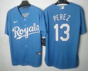 Wholesale Cheap Men's Kansas City Royals #13 Salvador Perez Light Blue Cool Base Stitched MLB Jersey