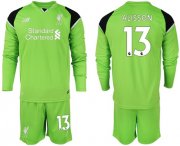 Wholesale Cheap Liverpool #13 Alisson Green Goalkeeper Long Sleeves Soccer Club Jersey