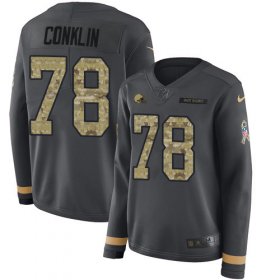 Wholesale Cheap Nike Browns #78 Jack Conklin Anthracite Salute to Service Women\'s Stitched NFL Limited Therma Long Sleeve Jersey