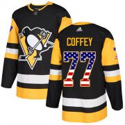 Wholesale Cheap Adidas Penguins #77 Paul Coffey Black Home Authentic USA Flag Stitched NHL Jersey