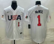 Cheap Men's USA Baseball #1 Jeff McNeil Number 2023 White World Classic Stitched Jersey