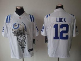 Wholesale Cheap Nike Colts #12 Andrew Luck White Men\'s Stitched NFL Helmet Tri-Blend Limited Jersey
