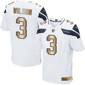 Wholesale Cheap Nike Seahawks #3 Russell Wilson White Men\'s Stitched NFL Elite Gold Jersey