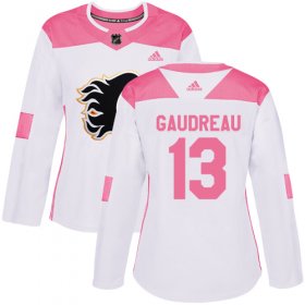 Wholesale Cheap Adidas Flames #13 Johnny Gaudreau White/Pink Authentic Fashion Women\'s Stitched NHL Jersey