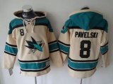 Wholesale Cheap Sharks #8 Joe Pavelski Cream Sawyer Hooded Sweatshirt Stitched NHL Jersey