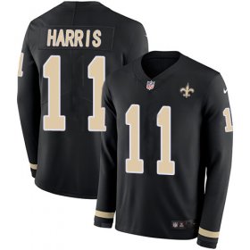 Wholesale Cheap Nike Saints #11 Deonte Harris Black Team Color Men\'s Stitched NFL Limited Therma Long Sleeve Jersey