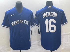 Wholesale Cheap Men\'s Kansas City Royals #16 Bo Jackson Navy Cool Base Stitched Baseball Jersey
