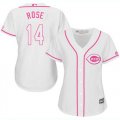 Wholesale Cheap Reds #14 Pete Rose White/Pink Fashion Women's Stitched MLB Jersey