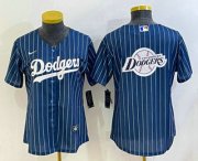 Cheap Women's Los Angeles Dodgers Big Logo Navy Blue Pinstripe Stitched MLB Cool Base Nike Jersey