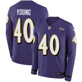 Wholesale Cheap Nike Ravens #40 Kenny Young Purple Team Color Men\'s Stitched NFL Limited Therma Long Sleeve Jersey