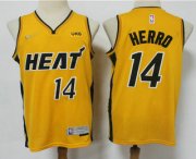 Wholesale Cheap Men's Miami Heat #14 Tyler Herro Yellow Nike Swingman 2021 Earned Edition Stitched Jersey With NEW Sponsor Logo