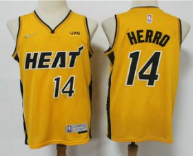 Wholesale Cheap Men\'s Miami Heat #14 Tyler Herro Yellow Nike Swingman 2021 Earned Edition Stitched Jersey With NEW Sponsor Logo