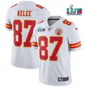 Wholesale Cheap Men's Kansas City Chiefs #87 Travis Kelce White Super Bowl LVII Patch Vapor Untouchable Limited Stitched Jersey