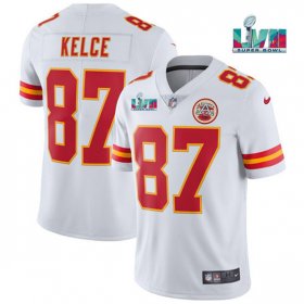 Wholesale Cheap Men\'s Kansas City Chiefs #87 Travis Kelce White Super Bowl LVII Patch Vapor Untouchable Limited Stitched Jersey