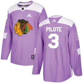 Wholesale Cheap Adidas Blackhawks #3 Pierre Pilote Purple Authentic Fights Cancer Stitched NHL Jersey