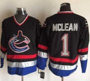 Wholesale Cheap Canucks #1 Kirk Mclean Black/Blue CCM Throwback Stitched NHL Jersey