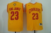 Wholesale Cheap Men's Cleveland Cavaliers #23 King James Nickname 2016 The NBA Finals Patch Yellow Fashion Jersey