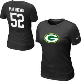 Wholesale Cheap Women\'s Nike Green Bay Packers #52 Clay Matthews Name & Number T-Shirt Black