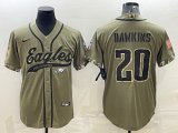 Wholesale Cheap Men's Philadelphia Eagles #20 Brian Dawkins Olive 2022 Salute To Service Cool Base Stitched Baseball Jersey