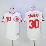Wholesale Cheap Size 5XL Men's Cincinnati Reds #30 Ken Griffey Jr Retired White Pullover 2016 Flexbase Majestic Baseball Jersey